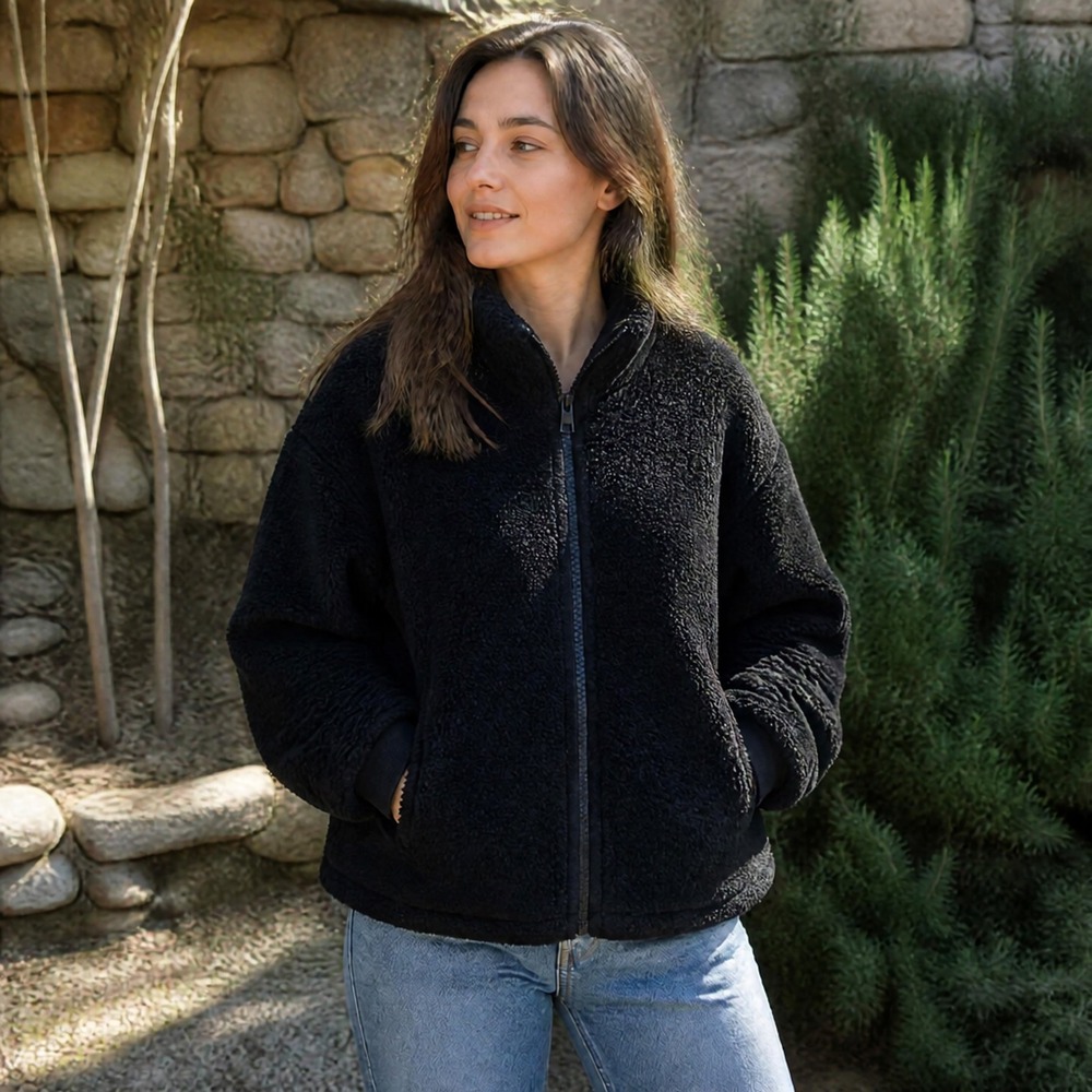 Levis Black Sherpa Fleece Full Zip Teddy Jacket Oversized Cozy Warm Size 22